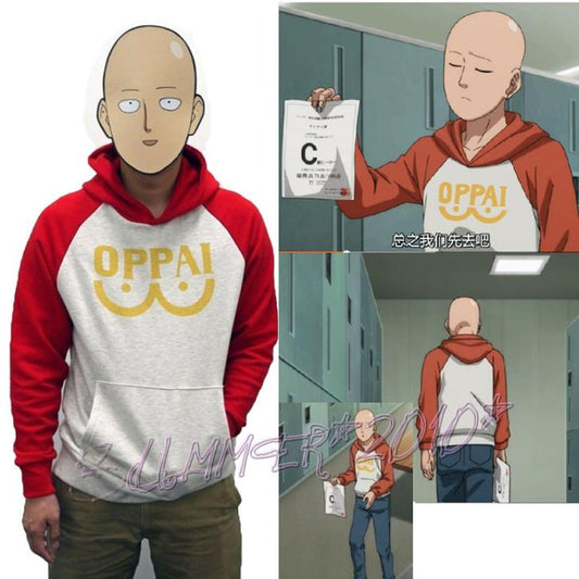 Anime One Punch man Saitama Oppai Hoodie Hooded Sweatshirt Hoodie Cosplay Costume