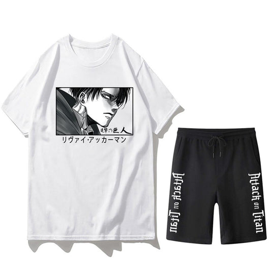 Anime Attack on Titan Wings of Liberty printed cotton short-sleeved casual shorts five-quarter pants suit